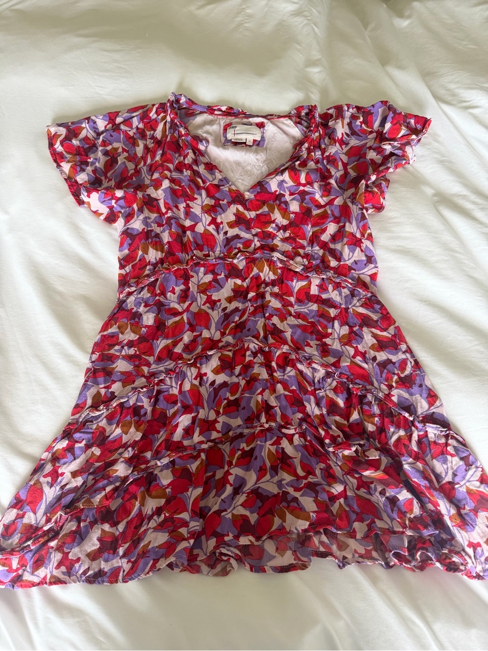 Anthropologie Red & Purple Floral Tiered Casual Dress